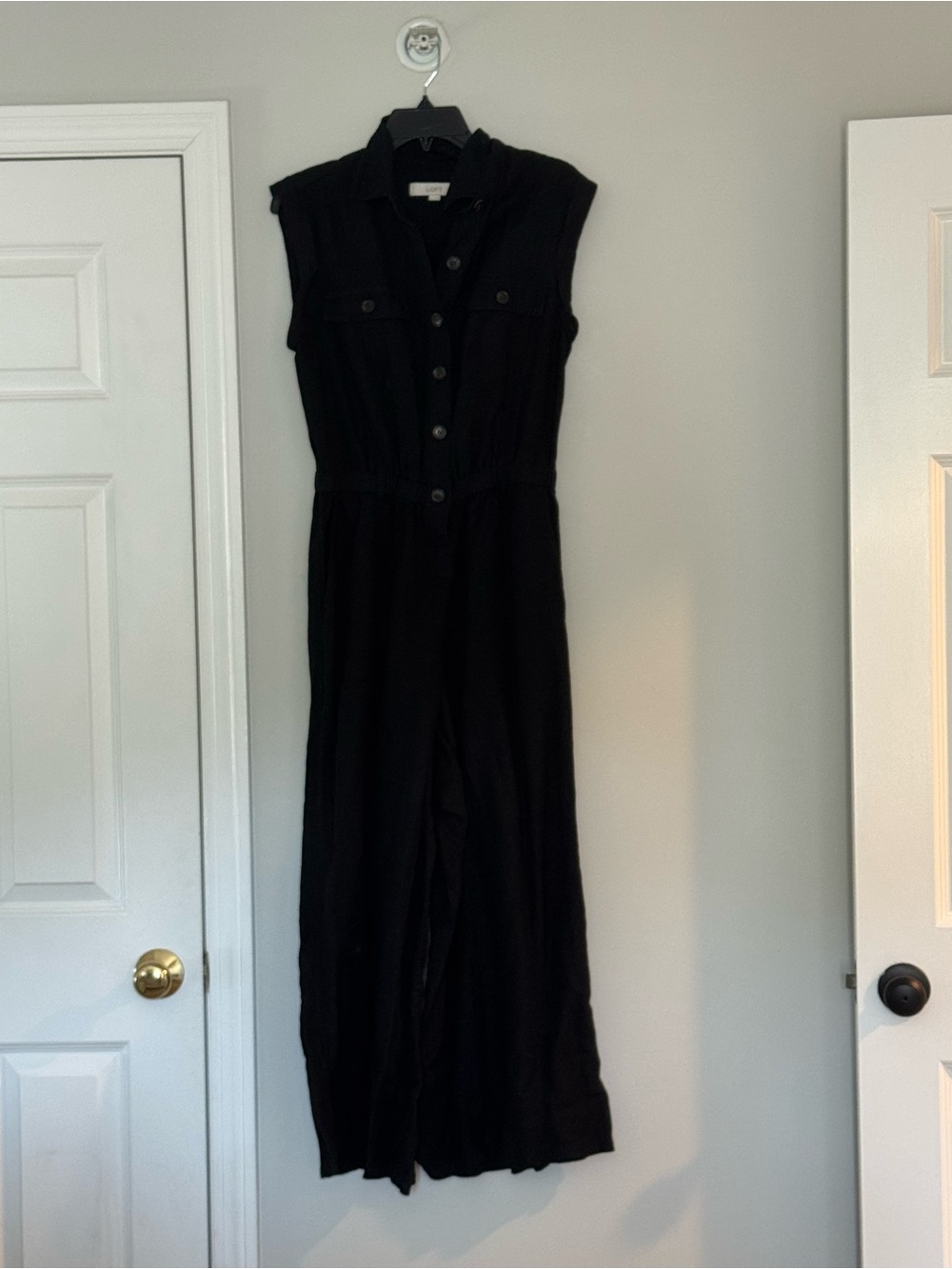 LOFT Black Sleeveless Button-Front Jumpsuit